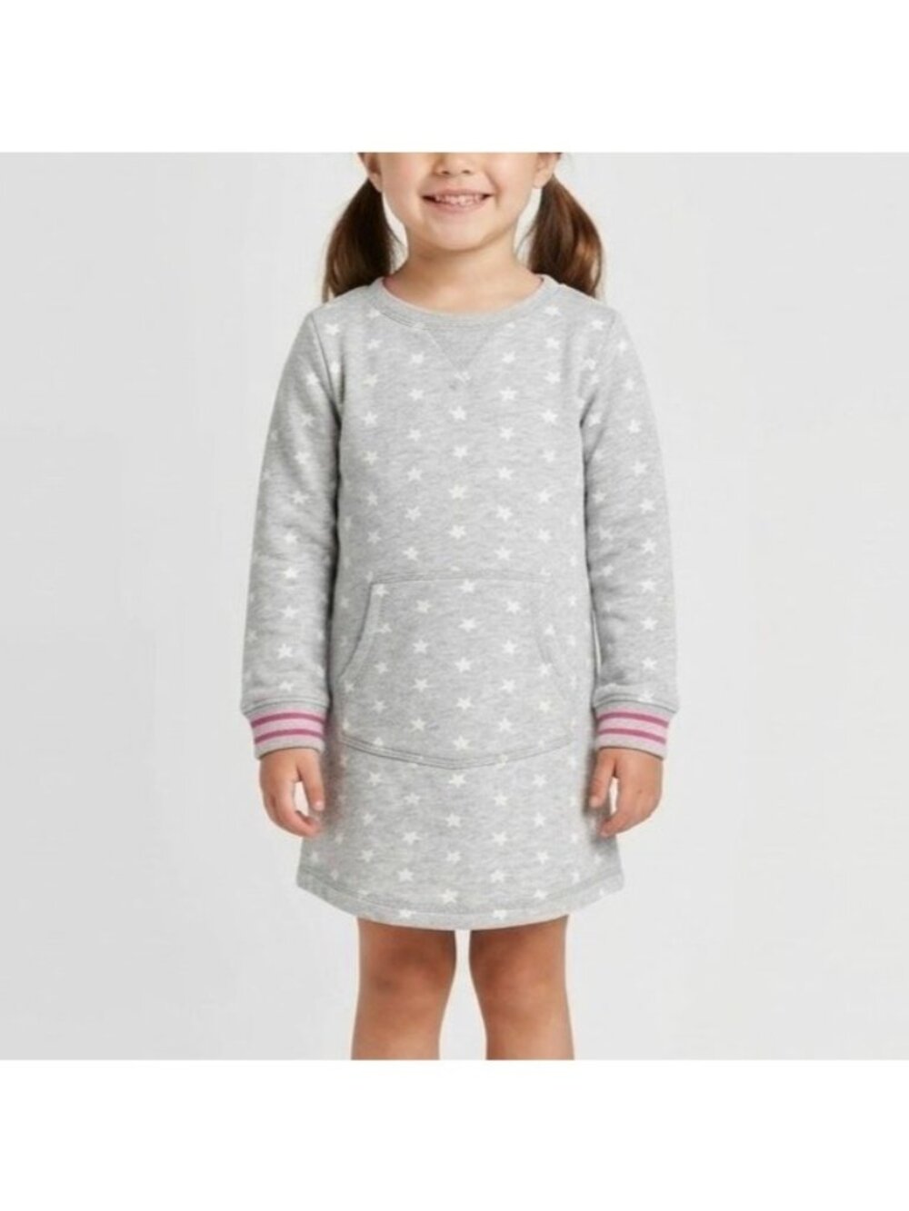 Mini Boden Girls Size 5-6Y Gray White Star Print Long Sleeve Sweatshirt Dress